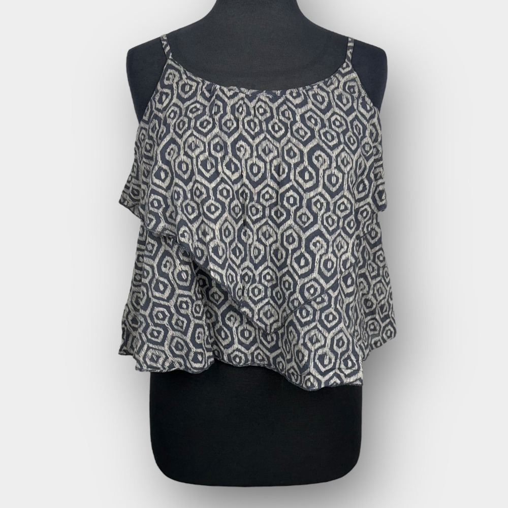 Gap Women’s Crop Ruffle Overlay Camisole Top XS Geometric Print Adjustable Strap